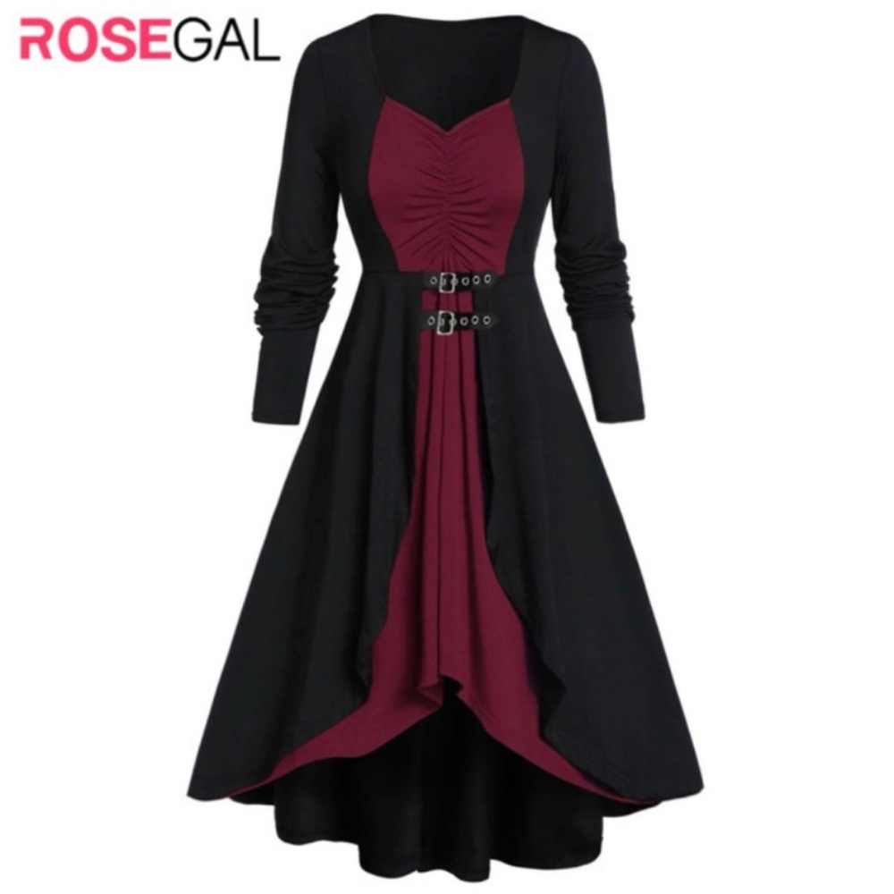 ROSEGAL Vintage Dress Women Plus Size Lace Up High Low Dress